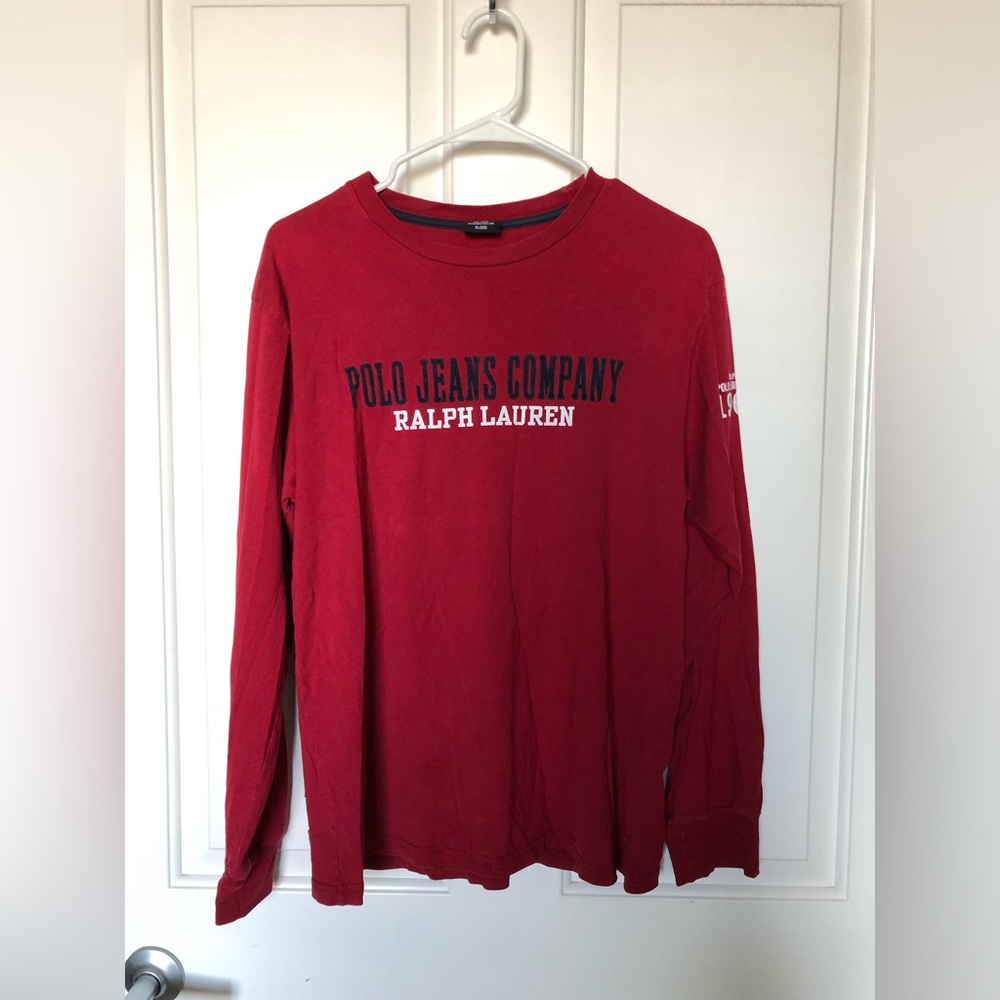 Ralph Lauren Polo Jeans Company Vintage Boys Red Long-Sleeve Crew Tee Size Large